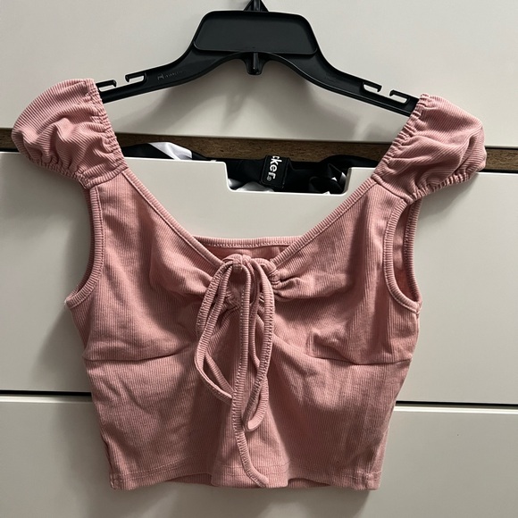 Pink Ribbed Tie-Front Top - Picture 1 of 3